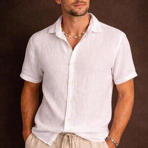Porter & Ash 100% White Linen Shirt Medium Resort Beach Coastal Grandpa Core